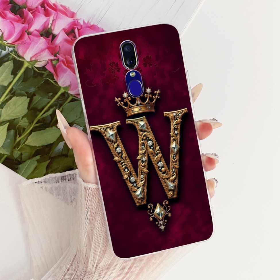 Ốp lưng Oppo F11 Trong suốt sang trọng Crown A-Z Letters Vỏ mềm sơn 2D Oppo CPH1913 CPH1911