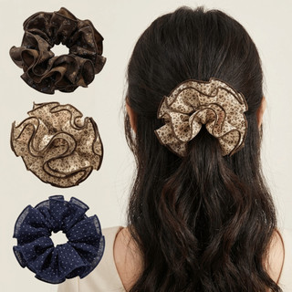 NETDWELL Big Satin Scrunchies, Dây buộc tóc voan hoa cổ điển, Phụ kiện tóc màu nâu mịn Giá đỡ đuôi ngựa đàn hồi Sử dụng hàng ngày