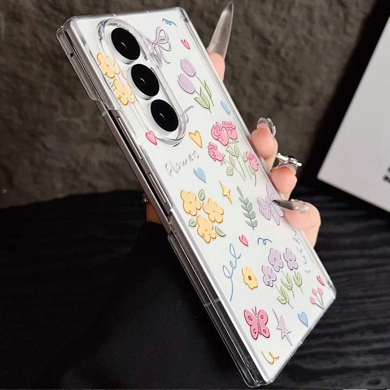 Ốp điện thoại trong suốt hấp phụ từ tính cho Samsung Galaxy Z Fold 7 6 5 Fold7 Fold6 Fold5 5G Vỏ chống sốc in hoa