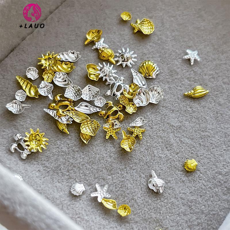 Springevenstar 100 chiếc sao biển 3D bạc vàng kim loại trang trí móng tay, đinh tán, DIY nail art