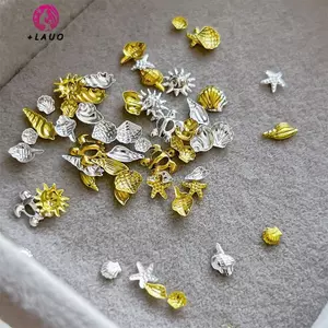 Springevenstar 100 chiếc sao biển 3D bạc vàng kim loại trang trí móng tay, đinh tán, DIY nail art