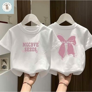 Áo thun in hình nơ hai mặt dễ thương cho bé gái, kiểu dáng giản dị, thoải mái, đa năng và thời trang với cổ tròn.