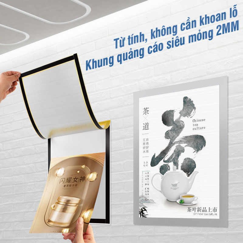 Khung ảnh nam châm treo tường A4/A3, khung trưng bày giấy phép kinh doanh, chứng chỉ văn phòng
