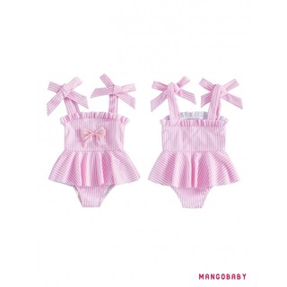 MG-Toddler Đồ Bơi Bé Gái Sọc Dễ Thương In Hình Không Tay Dây Buộc Vai Bộ Đồ Tắm Đồ Bơi Cho Bé