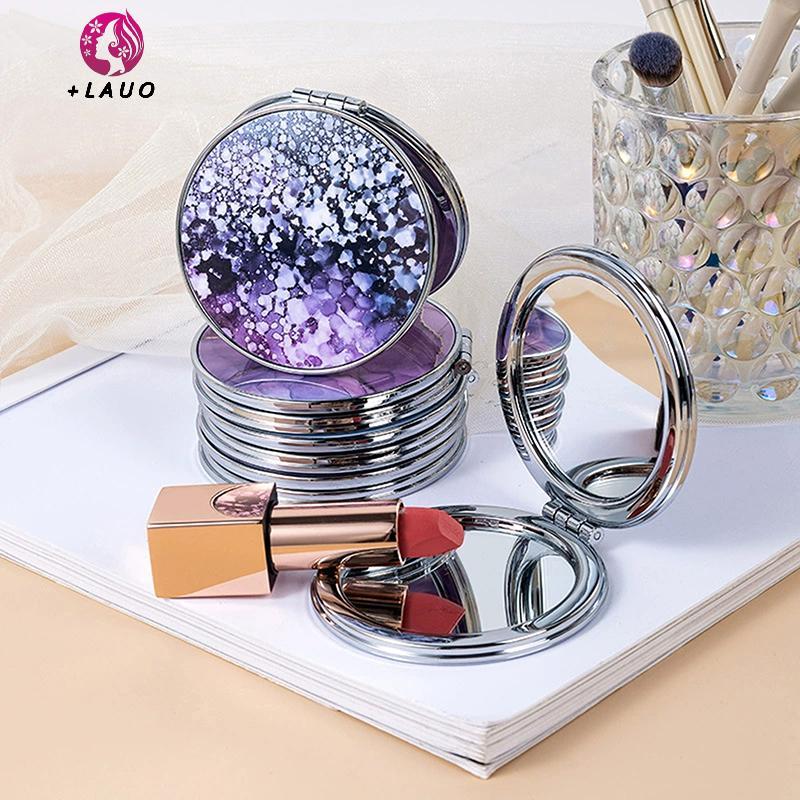Springevenstar Sọc Họa Tiết Vintage Tay Nữ Minipact Gương Trang Điểm Di Động Xanh / Tím / Xanh Túi Gương Springevenstar