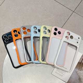 Kính Bảo Vệ Toàn Ống Kính Khung Màu Kẹo Trong Suốt Acrylic Ốp Lưng Điện Thoại iPhone 17Promax 17Pro 15 16 Pro Max Chống Sốc Nam Nữ