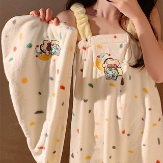 Crayon Shin-Chan Khăn Tắm Dễ Thương Váy Tắm San Hô Lông Cừu Trưởng Thành Tắm Mặc Được Khăn Lớn Mũ Sấy Tóc Nữ Bộ Ba Mảnh Khăn