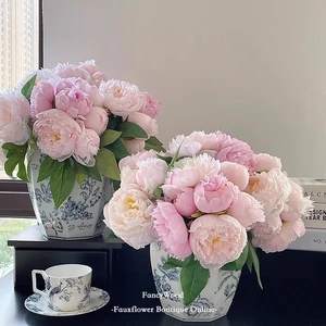 Bó hoa Mẫu Đơn giả cao cấp 25cm - Hoa lụa decor bàn ăn, trang trí phòng ngủ & Làm hoa cầm tay cô dâu (3 Bông 3 Nụ)
