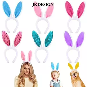 JKDESIGN Băng đô tai thỏ màu sắc dễ thương, phụ kiện trang trí Easter và tiệc vui vẻ