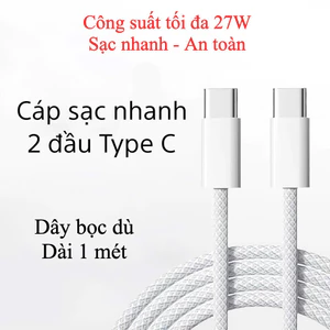 27W Cáp sạc nhanh bọc dù type c ln cho phone 15 đến 17, sạc nhanh dài 1m - Hàng sẵn, giao nhanh, hỗ trợ bán sỉ