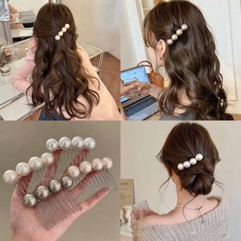 Lược ngọc trai đơn giản phong cách Hàn Quốc, kẹp tóc đa năng cao cấp, giúp tạo kiểu tóc đẹp