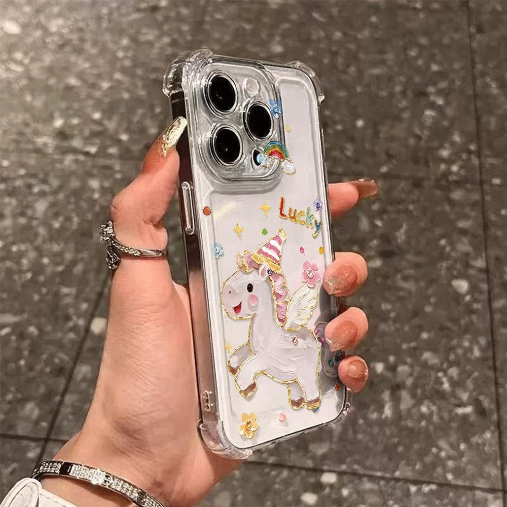 Túi khí cầu vồng Unicorn Quad cho trường hợp điện thoại 17promax trong suốt iPhone 16 15 14 mềm