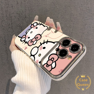 Màu Hồng Ngọt Ngào Nơ Dễ Thương Kitty Cat Cover Tương Thích Cho IPhone Air XR 15 16 12 17 13 14 11 Pro Max 15 7 8 16 14 Plus X XS Max Vỏ Cửa Sổ Lớn Mạ Điện Sang Trọng