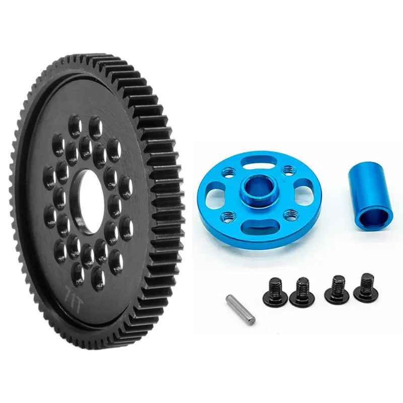Kim Loại 63T 64T 66T 68T 71T 54500 Spur Gear và Gear Mount Bộ Bánh Răng Tốc Độ Cao Cho Tamiya TT-02 TT02 1 / 10 RC Xe Nâng Cấp Phần