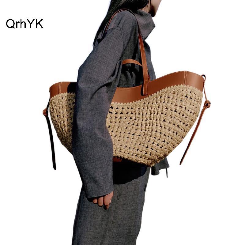 Nhà Máy Thời Trang Retro Nghệ Thuật Thời Trang Đa Năng Túi Tote Thường Ngày Túi Đeo Vai Đơn Dung Tích Lớn Cỏ Dệt Túi Lớn QrhYK