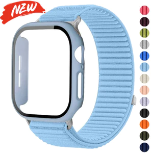 Dây đeo vòng Nylon + sase PC tương thích cho Apple Watch Series11 / 10 42mm 46mm 9 8 7 6 5 41mm 40mm 44mm 45mm