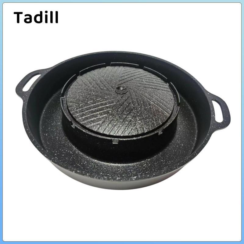 Chảo Nướng Tròn Chống Dính 2 Trong 1 Lẩu Nướng Lưới Bề Mặt Nhôm Thiết Bị Nấu Ăn Di Động Thích Hợp Cho Ăn Ngoài Trời Nhà Bếp