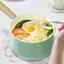 Nồi súp men gốm ICUCKO, Chảo chống dính tay cầm bằng gỗ 14 / 16cm, đa năng có nắp nấu nồi đựng thức ăn cho bé tại nhà
