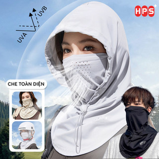 Mũ Chống Nắng Trùm Đầu Tích Hợp Khẩu Trang Dây Rút Điều Chỉnh Vải Lụa Băng Mát Lạnh Có Lỗ Thoáng Khí
