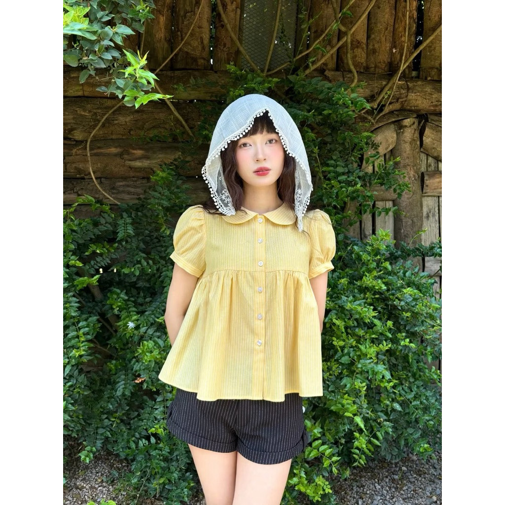 (ẢNH OLDSCHOOL) Áo babydoll cổ sen tay chuông CARA TOP M600