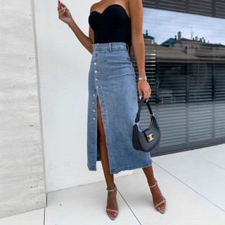Váy denim XXL phong cách mới, cạp cao ôm hông