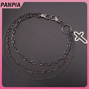 PNPIA - Chữ thập kim loại dây xích eo, phù hợp phong cách Hip Hop/Rockpunk, móc khóa trang sức jean