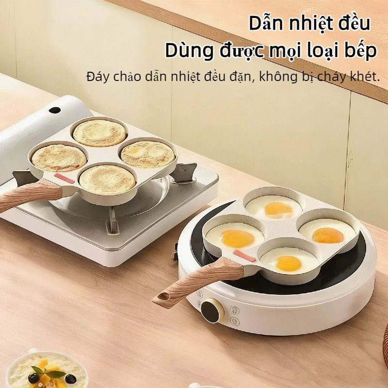 chảo trứng 4 ngăn chống dính dẫn nhiệt đều dễ vệ sinh đa năng làm bánh kếp cho bữa sáng gia đình