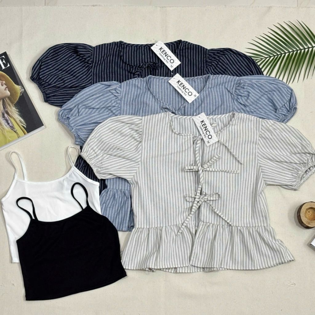 [KÈM ÁO QUÂY ] ÁO BABYDOLL KẺ BUỘC NƠ MA6739 - Sam Botique
