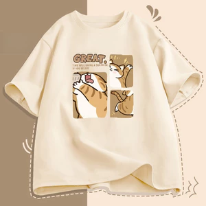 Áo thun unisex - In hình mèo hoạt hình - 100% cotton - Phong cách và đa năng - Thoải mái và mềm mại - Dáng rộng C004