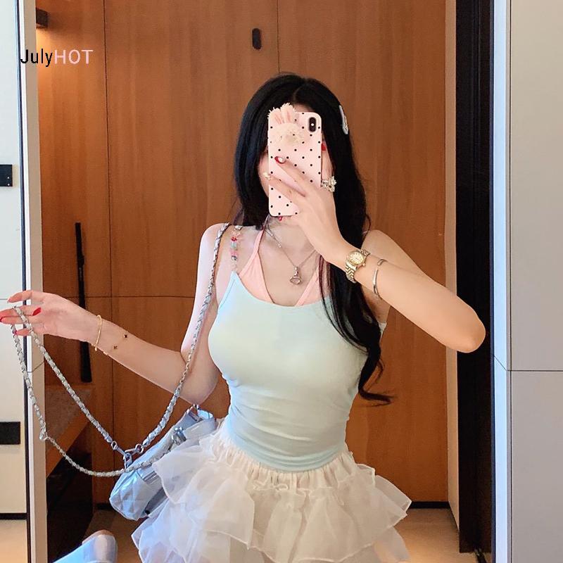 Camisole định hạt dây giả hai miếng style Y2K dopamine dành cho nữ mùa hè