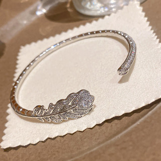 Châu Âu Mỹ ins Phong Cách Mới Zircon Lá Lông Vũ Mở Vòng Tay Nữ