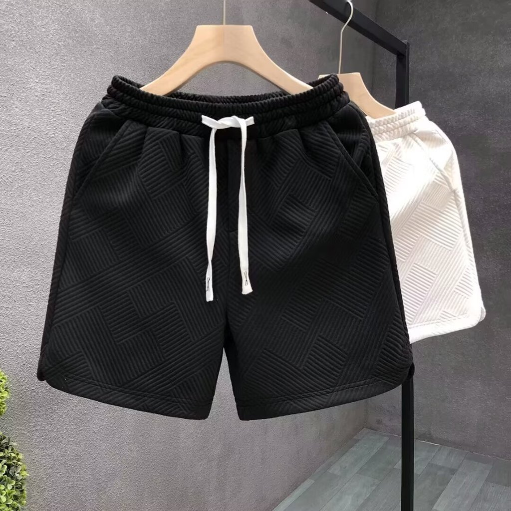 Quần short nam màu trắng họa tiết kim cương, phù hợp thời trang mùa hè