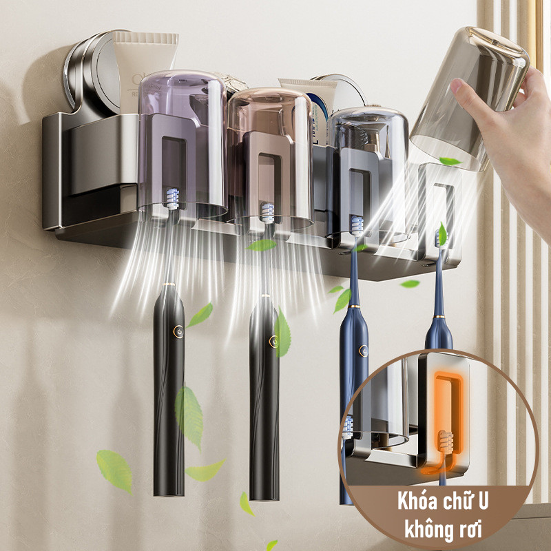 Kệ Hút Chân Không Để Bàn Chải & Cốc - Nhôm Hàng Không Chống Gỉ, Hút Siêu Chắc, Gọn Đẹp Cho Phòng Tắm