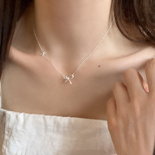 Vòng cổ bạc đôi mặt nơ, phong cách Hàn Quốc thanh lịch cho mùa hè