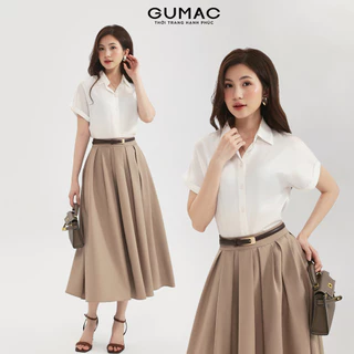 Áo sơ mi nữ tay ngắn GUMAC tay liền lật lai chất liệu ngọc trai lụa mềm mịn thoáng mát  AE04036