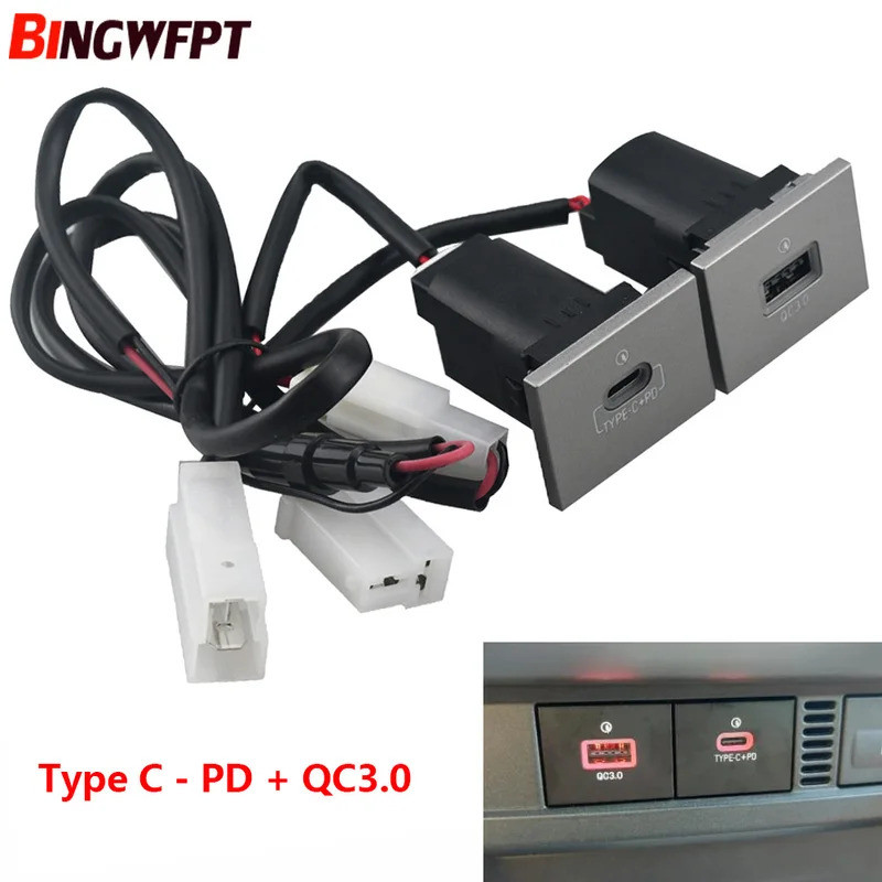 HL PD Type-C USB Ổ cắm sạc nhanh Bộ chuyển đổi sạc nhanh QC3.0 Công tắc ổ cắm điện cho Ford Focus 2 Mk2 2009 2010 2011