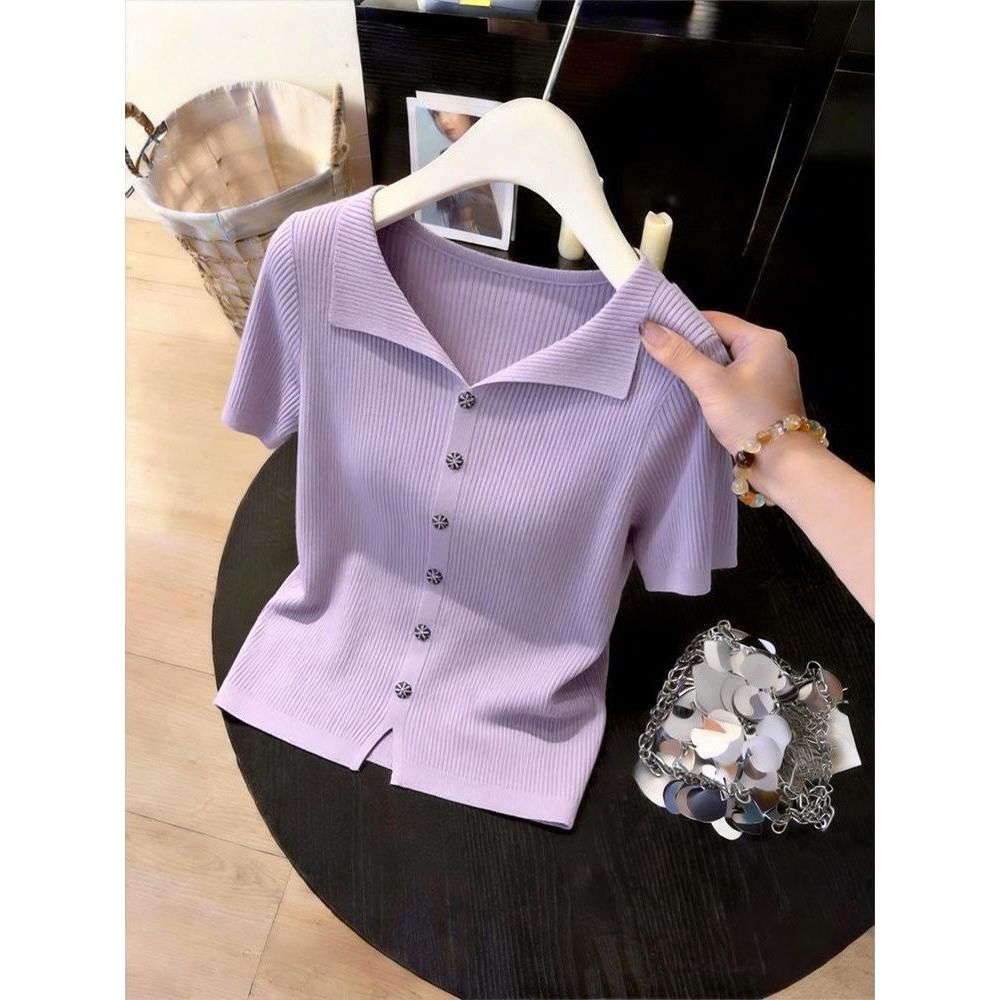 Áo Thun Ngắn Tay Mới Màu Tím Dệt Kim, Thoáng Mát - Perfect Cho Mùa Hè