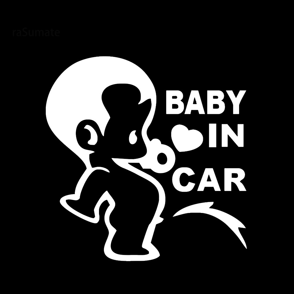 < rasumate > Phim hoạt hình Pee Baby In Car Letter Decal Nhãn dán cửa sổ xe tải