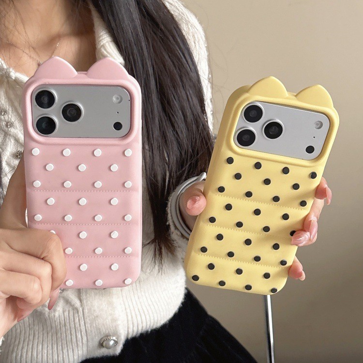Thích hợp cho Apple 17promax Polka Dot Cat Ears Silicone 14PROMAX 13 Cặp Đôi Bao Gồm Điện Thoại