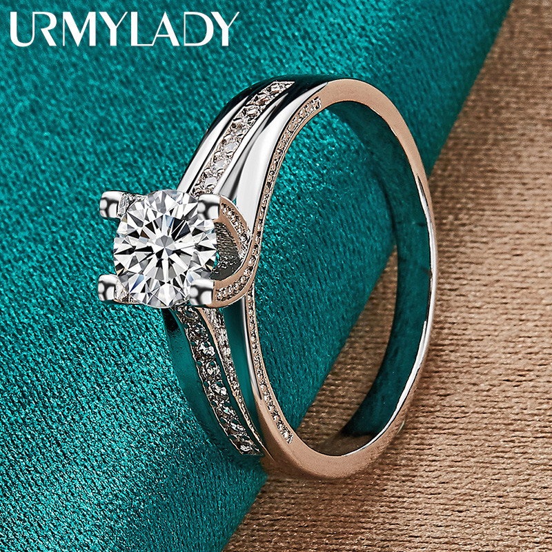 Nhẫn bạc 925 sáng bóng với đá zircon, phù hợp tiệc cưới và thời trang hàng ngày