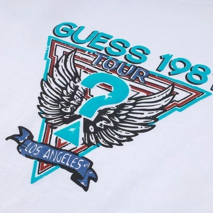 GUESS Mới Tay Ngắn 100% Cotton Cao Cấp Đơn Giản Ngược Tam Giác In Hình Áo Thun Thường Ngày