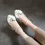 VNTMLH34-43 Kích Thước Lớn Thời Trang Công Chúa Phong Cách Ngón Tròn Dày Gót Cao Mary Jane Giày Ngọc Trai Nơ Khóa Phẳng Dây Đeo Giày Đơn Ngọt Ngào