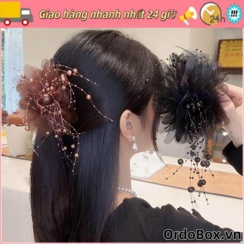 ORDOBOX - Kẹp tóc hoa mẫu đơn và cá mập tua rua thời trang, đính kim sa lấp lánh