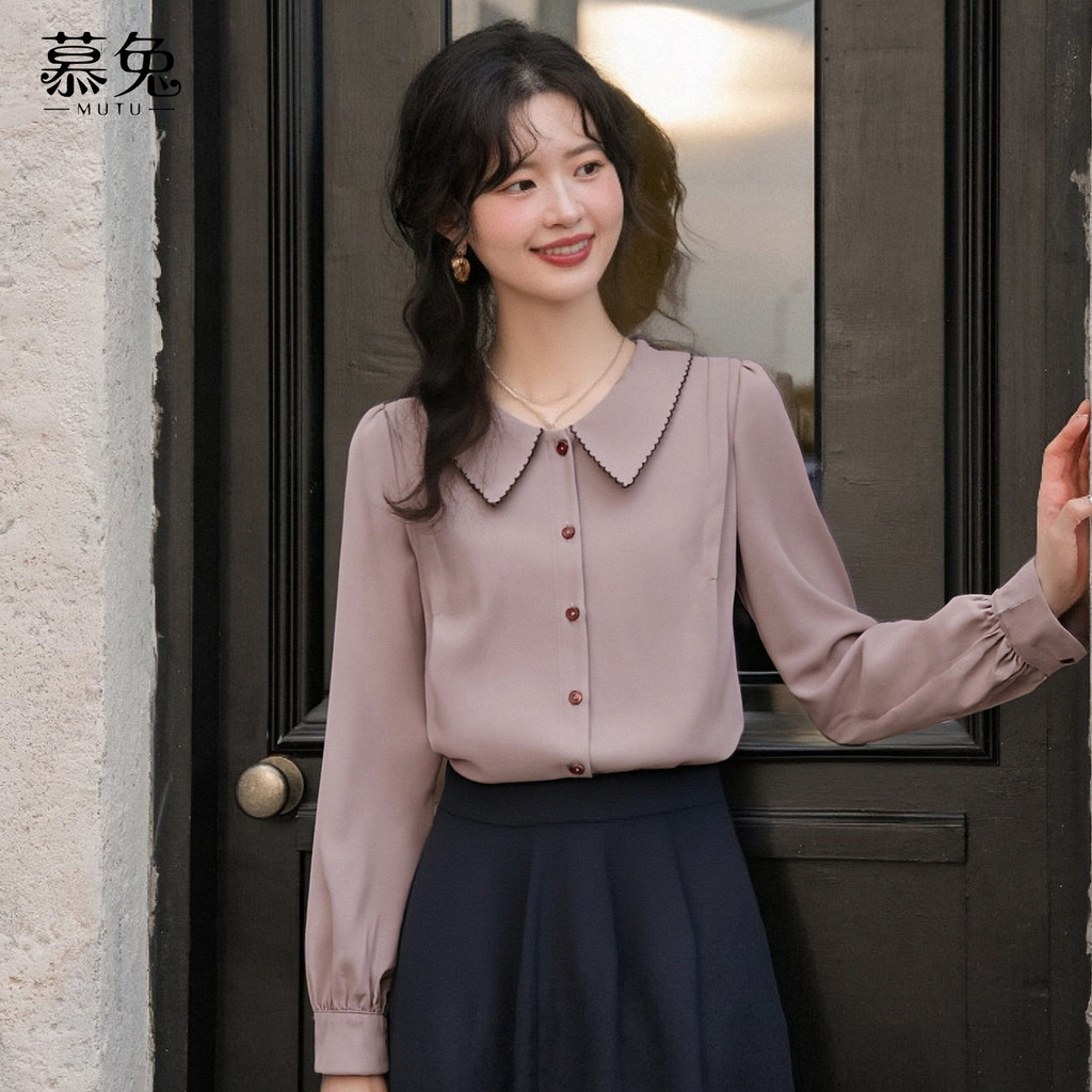 Mutu Áo Sơ Mi Nữ Màu Hồng Dài Tay, Thiết Kè Mỏng Nhẹ Phù Hợp Xu hướng Mới