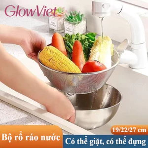 Chậu Rửa Rau Inox 304 Có Giỏ Lọc, Dày Bền, Không Gỉ, Size 19/22/28cm, Đa Năng Nhà Bếp
