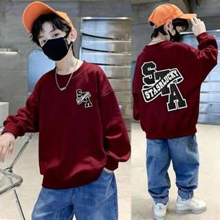 Áo sweatshirt dài tay, mỏng, đa năng, dáng rộng, cổ tròn, in một hoặc hai mặt, thời trang dành cho bé trai.