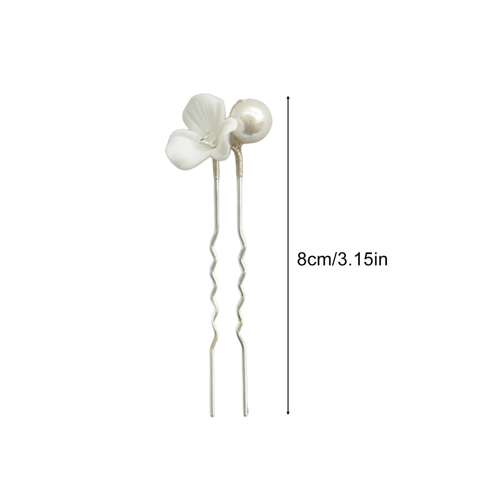 6 Chiếc Kẹp Tóc Handmade Hình Chữ U Ngọc Trai và Hoa Gốm - Phù Hợp Lễ Hội Tiệc Cưới