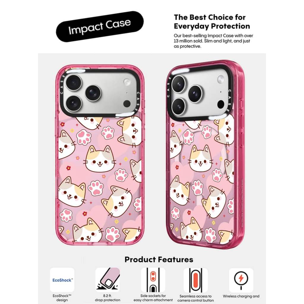 CASECASE X Mèo Dễ Thương Paw Hồng Fizz Màu Trong Suốt Cứng Từ Hút Tác Động Cho Apple IPhone 12 13 14 15 16 17 Pro Max Air Plus Có Hộp