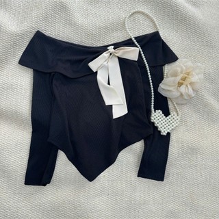 Áo Kiểu Trễ Vai Bigsize Nữ Cổ Phối Nơ Tay Dài Sang Chảnh Vải Thun Co Giãn Mặc Tết A342