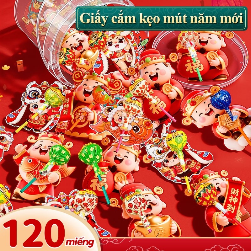 Thẻ gắn kẹo năm mới 2026 - Set 60 cái cắm kẹo mút hình Thần Tài vui nhộn, thiết kế xinh xắn, phụ kiện trang trí Tết